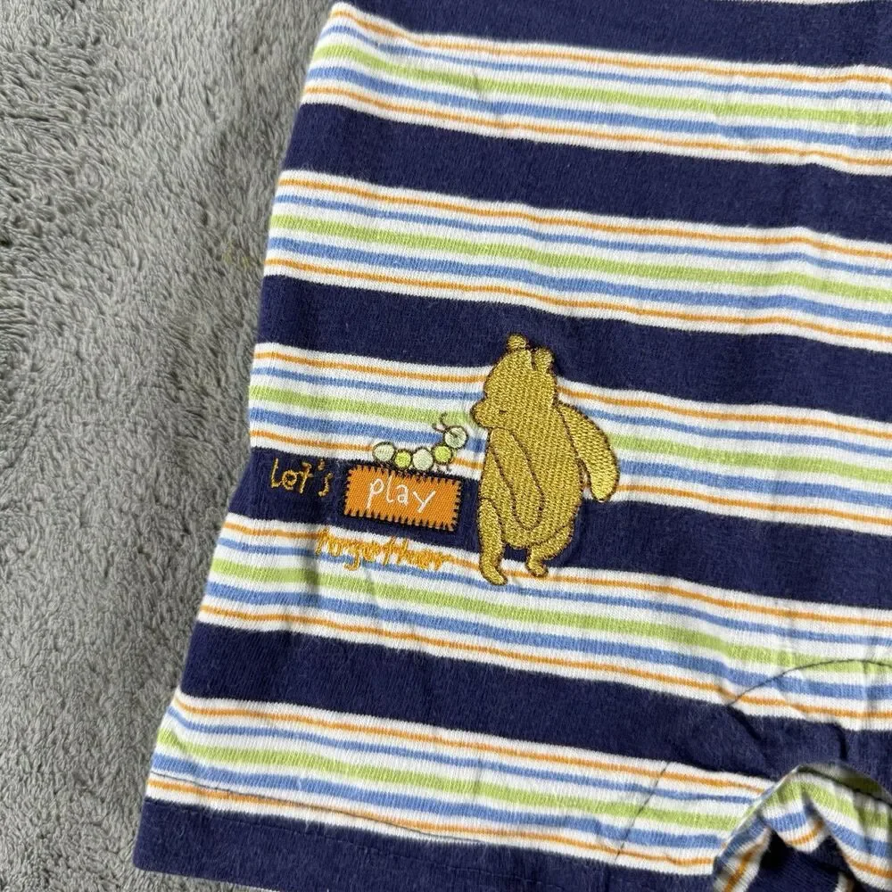 Vintage Classic Pooh Collared Striped Romper Let’s Play Together 6 Months